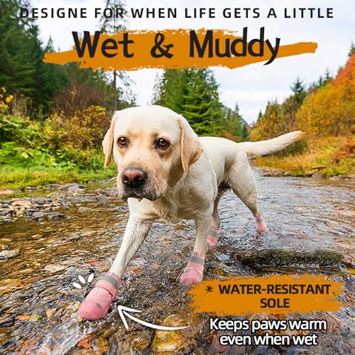 Dog Boots for Large Dogs (Pink / Width 2.36 Inch)