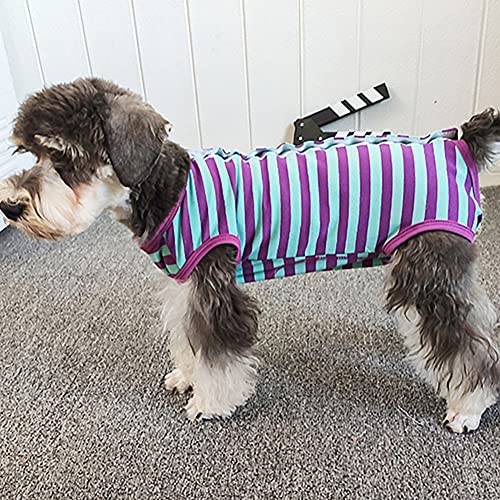 Dog’s Recovery Suit Post Surgery Shirt for Puppy (Large / purple blue stripe)