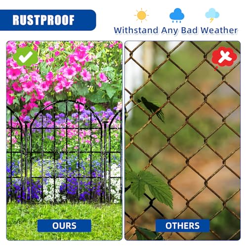 Decorative Garden Fence (10 Panels, 17in X 10.8ft / Black)