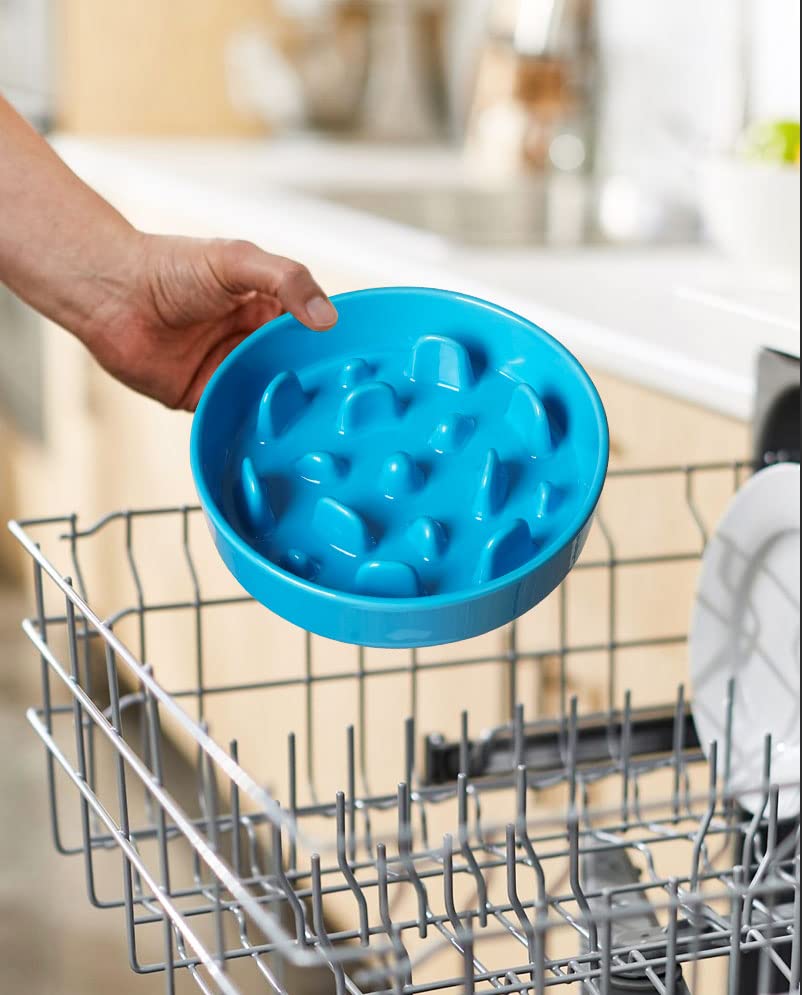 Ceramic Slow Feeder Dog Bowls for Small and Medium Breed (Vortex Blue+Stand / M-1.5 Cups)