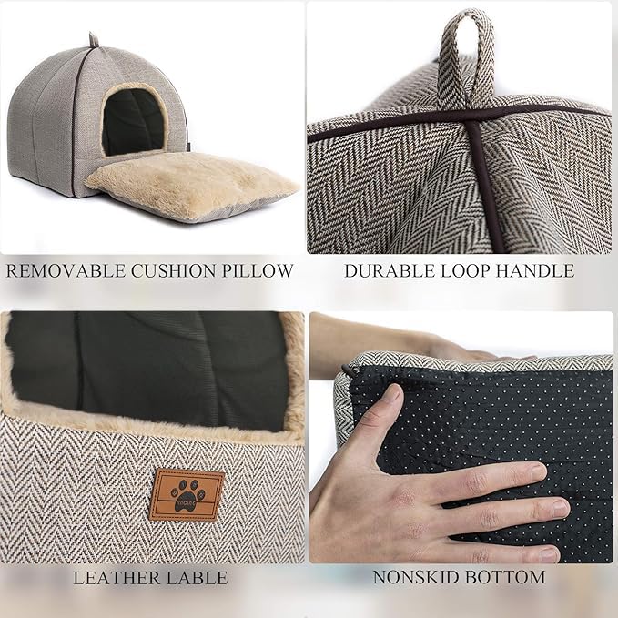 Cat Bed for Indoor Cats (Beige / M(15 x 15 x 15 Inch))