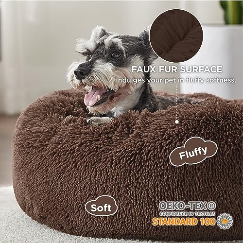 Calming Small Medium Dog Bed Donut Washable Puppy Bed (27"L x 27"W x 8"Th / Coffee)