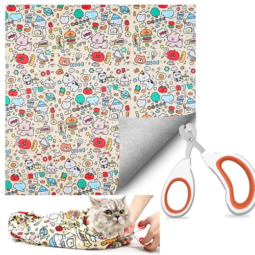 27.6‘’ Cat Grooming Wrap for Cutting Nails (L-27.6'' / Doodle)