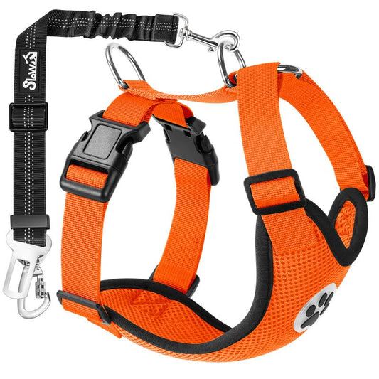 Dog Seat Belt and Harness for Car (Orange / Small)