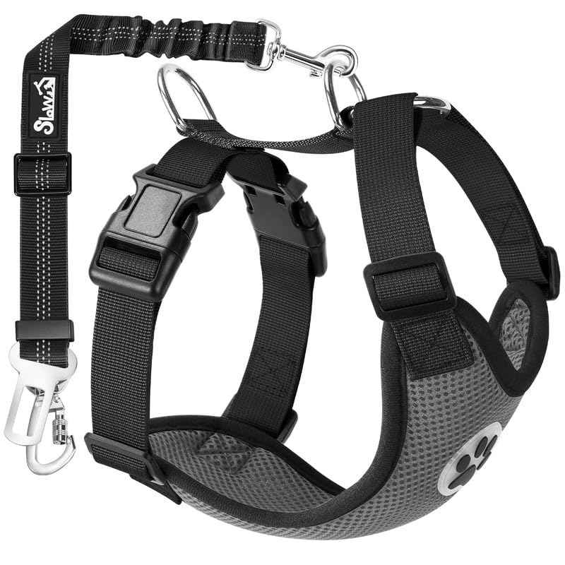 Dog Seat Belt and Harness for Car (Grey / Large)