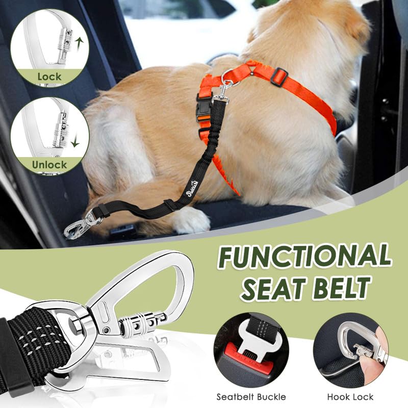 Dog Seat Belt and Harness for Car (Orange / Large)
