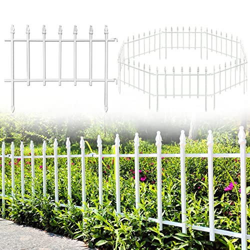 18"H x 22"W Decorative Metal Garden Border Fence (White / 18″ H x 9.17 ft (5 Panels))