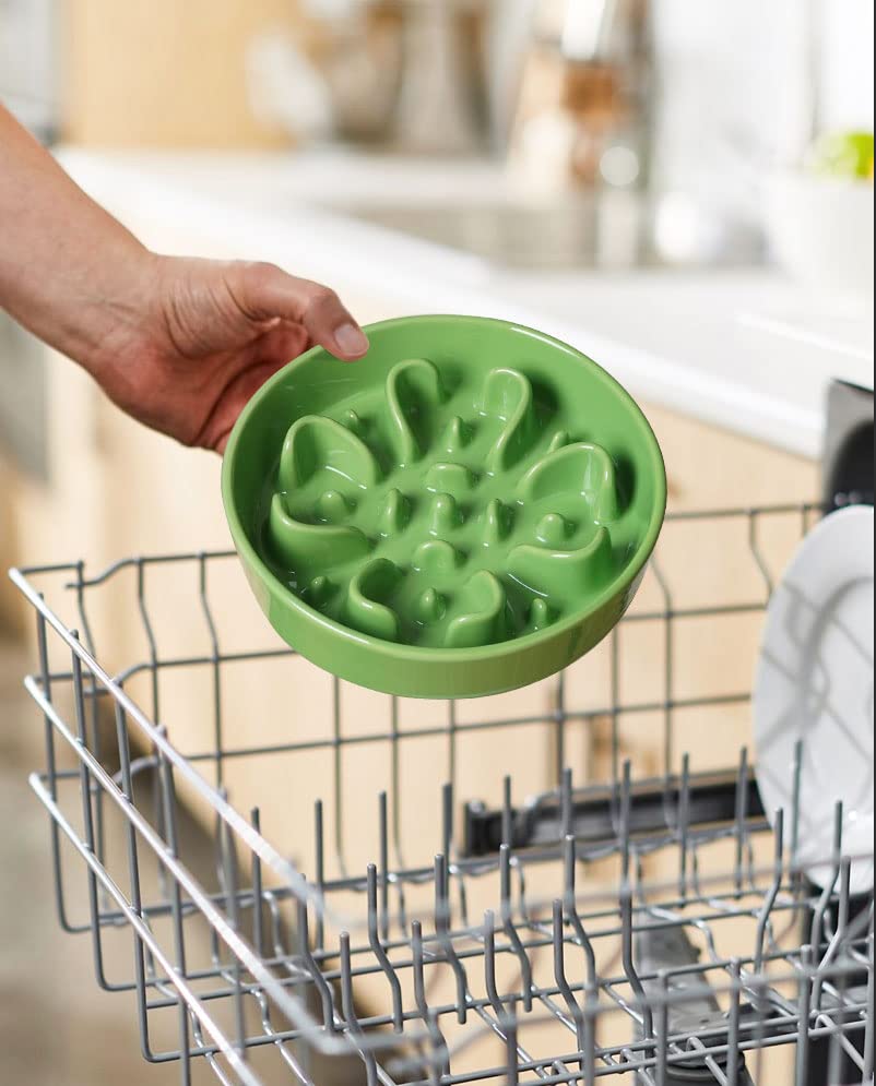 Slow Feeder Dog Bowls Ceramic (Clover Green / M-1.5 Cups)