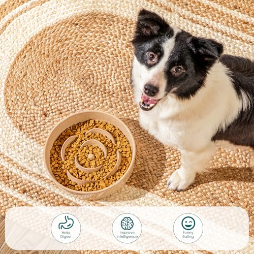 Ceramic Slow Feeder Dog Bowls (L - 3 Cups / Khaki)
