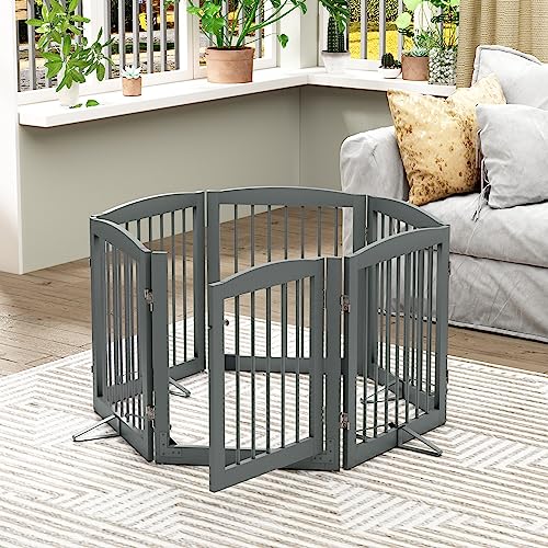 Freestanding Pet Gates with Walk Through Door (6 Panel 24" / Gray)