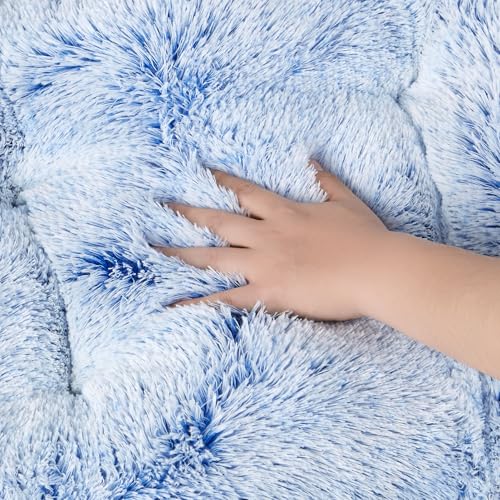 Fluffy Dog Crate Bed (Blue / 47 x 35)