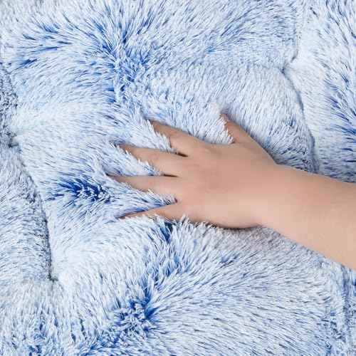 Fluffy Dog Crate Bed for Small Dogs (Blue / 23.5 x 17.5)
