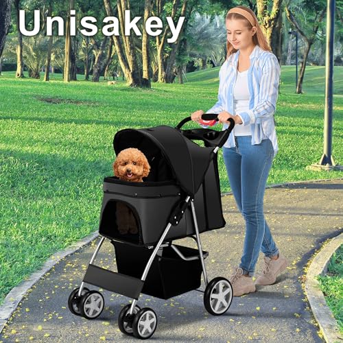 Foldable 4 Wheel Pet Stroller for Dogs Cats 10 (Black)