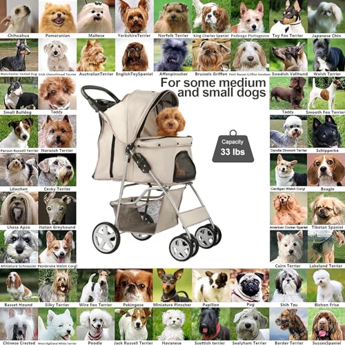 4 Wheel Pet Stroller for Small Dogs and Cats (Gray)