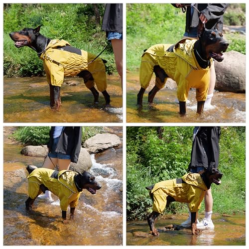 Waterproof Dog Raincoat with Removable Hood (Mustard Yellow / S (Back 11.5"))
