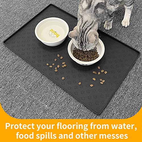 Silicone Pet Placemat for Dog and Cat (31.5"L x 23.6"W / Black)