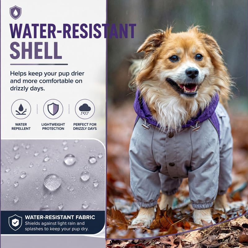 Dog Raincoat Full (M-Back(11.3–13.3″) | Weight(13-15lbs) / Purple)