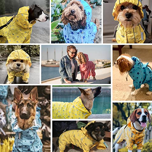 20" Reflective Cloud Prints Lightweight Waterproof Dog Raincoat with Hood & Harness Hole (20 Inch / 4-legged - Yellow, Reflective Cloud Prints)