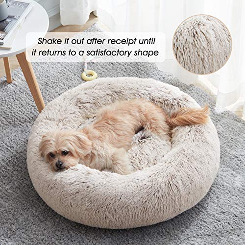 Western Home Calming Donut Small Medium Pet Dog Bed Washable (White Khaki / 27.0"l x 27.0"w x 8.0"th)