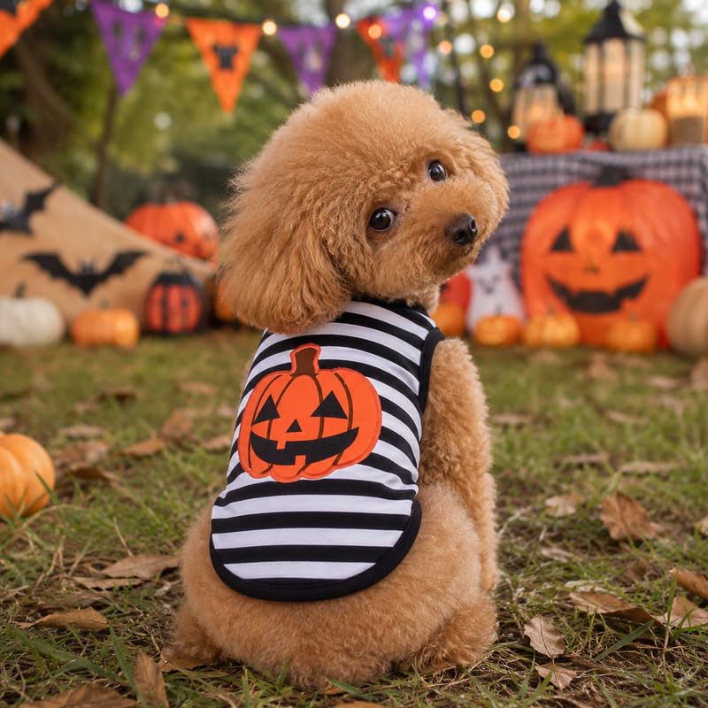 Cute Pumpkin Puppy Dog Shirt (Striped / X-Small)