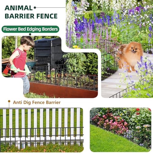 31ft(L) x 13in(H) Animal Barrier Fence, 22 Panels No Dig Garden Fence for Dog Rabbit, Rustproof Anti Digging Barrier, Garden Edging Border Ground Defense for Outdoor, Yard, Patio (Black / 22 Panels, 31ft(L) x 13in(H))