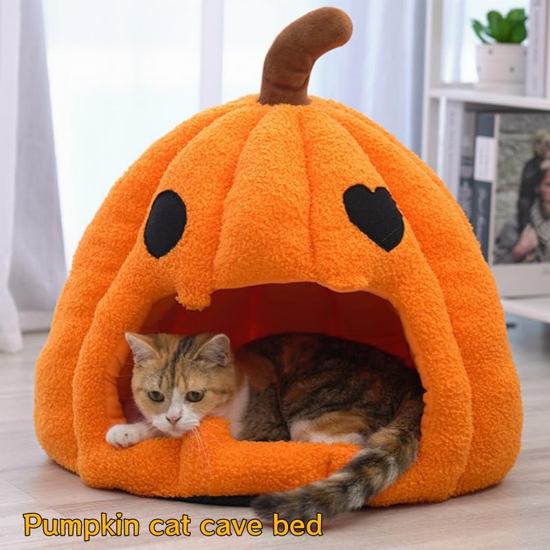 Halloween Pumpkin Cat Beds for Indoor Cats (Yellow / 20 in)