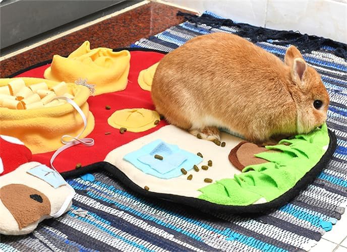 Ferret Cats Snuffle Mat Fleece Foraging Mats Interactive Feeding Toy Small Animal Rabbit Guinea Pig Rat Hamster Anti Slip Treat Dispenser Slow Feeder (Mushroom)