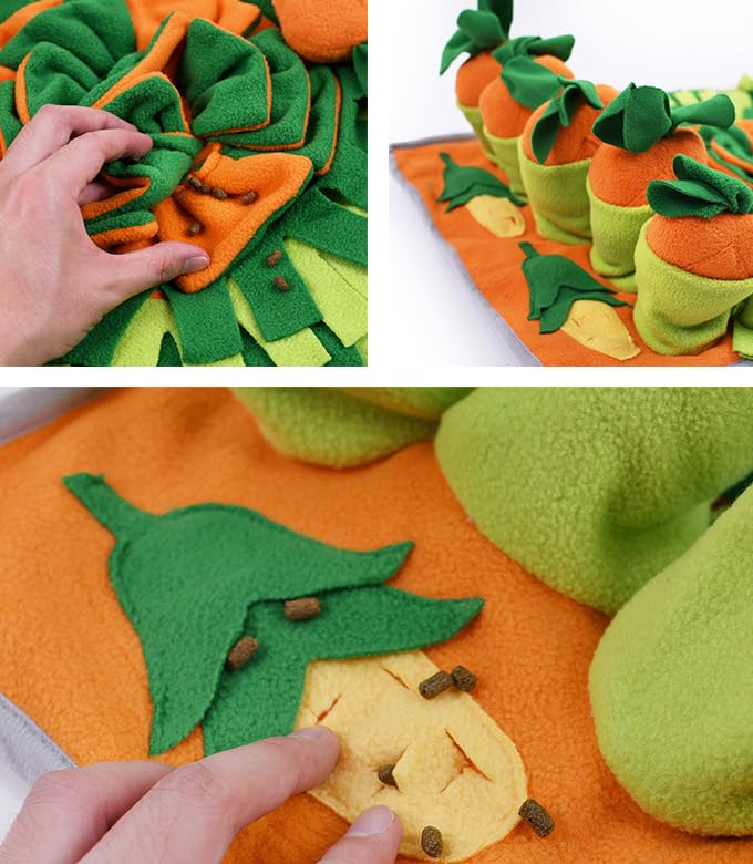 Ferret Cats Snuffle Mat Fleece Foraging Mats Interactive Feeding Toy Small Animal Rabbit Guinea Pig Rat Hamster Anti Slip Treat Dispenser Slow Feeder (Carrots)