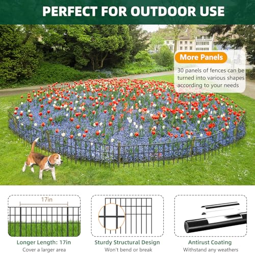 31ft(L) x 13in(H) Animal Barrier Fence, 22 Panels No Dig Garden Fence for Dog Rabbit, Rustproof Anti Digging Barrier, Garden Edging Border Ground Defense for Outdoor, Yard, Patio (Black / 22 Panels, 31ft(L) x 13in(H))