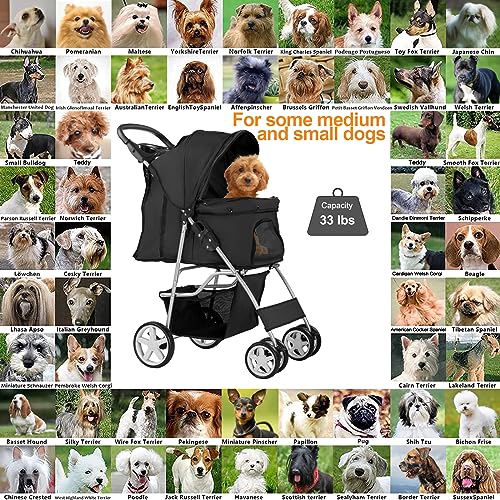 4 Wheel Pet Stroller for Small Dogs and Cats (Pure Black)