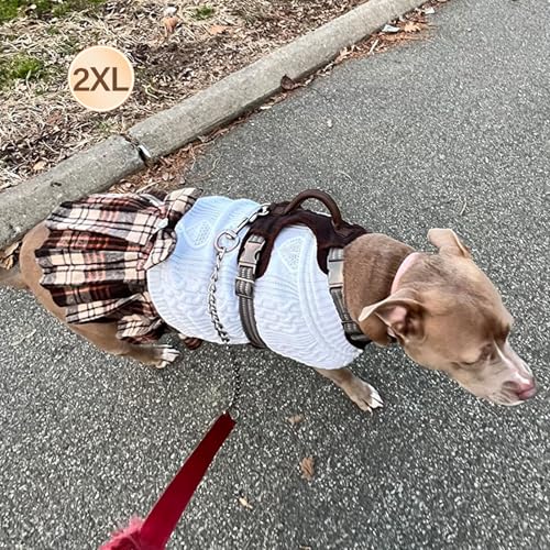Dog Sweaters Dress with Leash Hole with Bowtie Turtleneck Red Dog Knitwear Plaid Pattern Warm Pet Sweater for Medium Dogs White (XX-Large (40-70lbs) / 06# White)