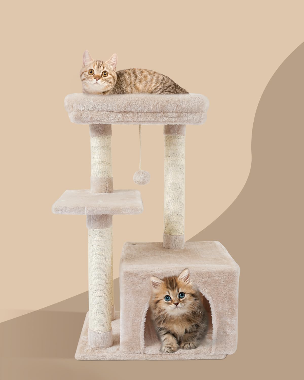 Cute Cat Tree Kitten Cat Tower Condo Cat Furniture Sisal Scratching Posts B (Beige)