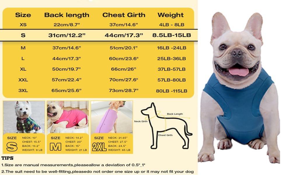 Dog Surgery Recovery Suit (S(Back9 - 12" Chest14 - 17" Weight 8.5 - 15lb) / Blue)