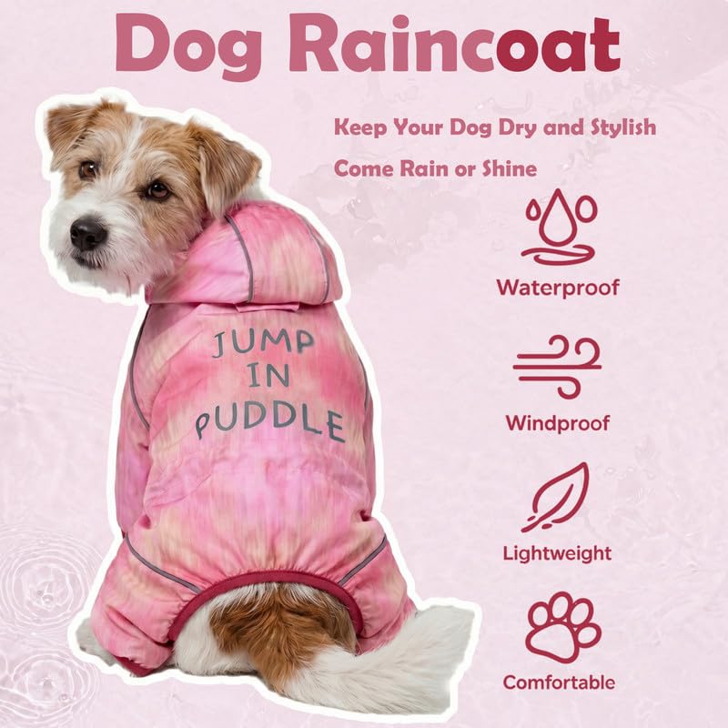 Dog Raincoat Waterproof Full Coverage Softshell Jacket (M-Back(11.5–13.7″) | Weight(13-17lbs) / Pink Watercolor)