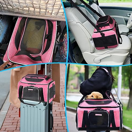 Top Expandable Small Pet Carrier 17"x11"x9.5" Airline Approved (17.0"L x 11.0"W x 9.5"H / Pink)