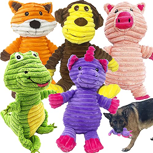 Plush Toys Assortment Value Bundle Puppy Pet Mutt Squeak Toy for Medium Large Dogs (Corduroy)
