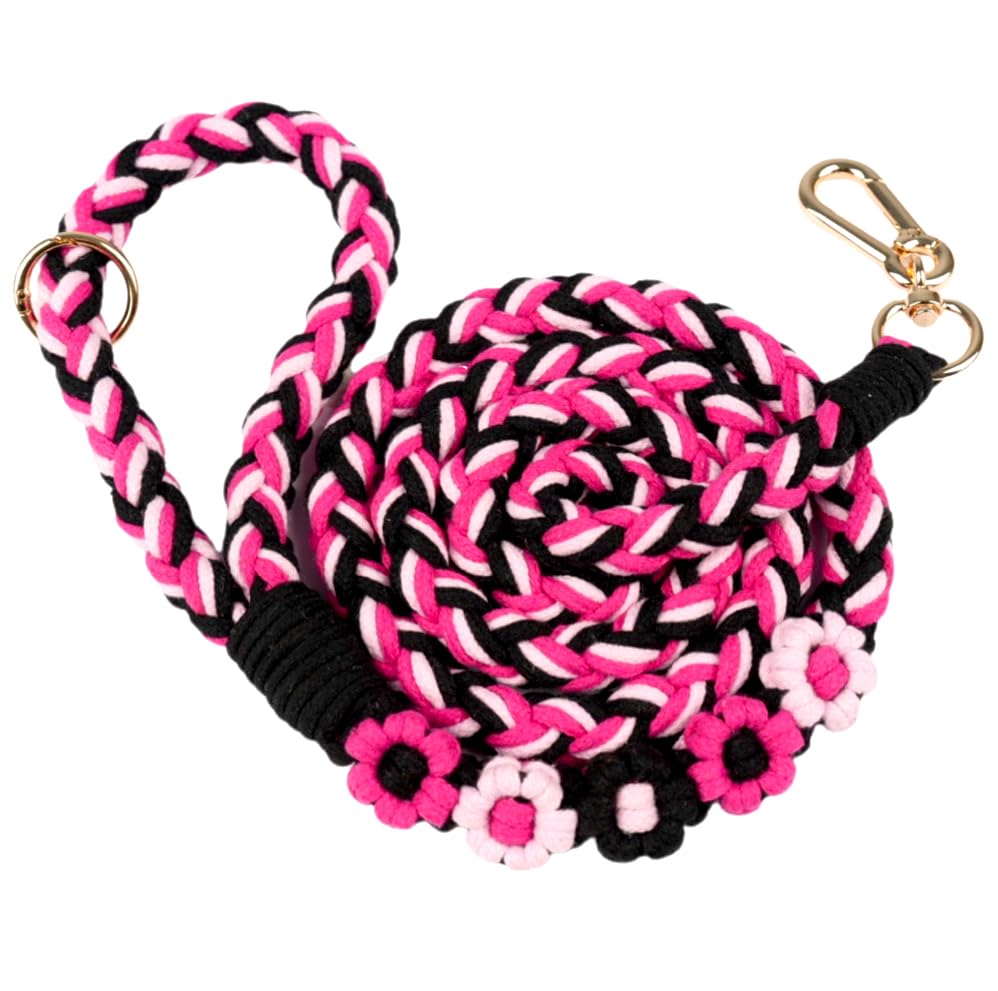 5FT Braided Cotton Rope Leash for Small (Pink Velvet)