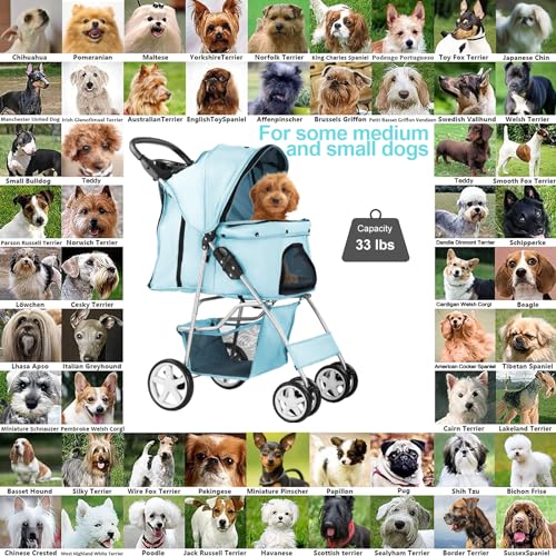 4 Wheel Pet Stroller for Small Dogs and Cats (Light Blue)