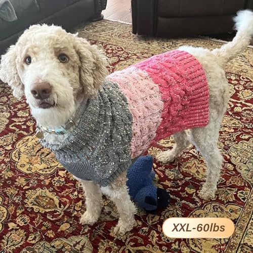 Color Block Dog Sweater for Medium Large Dog Turtleneck Thermal Knit (2XL (45-70lbs) / 02# Pink)
