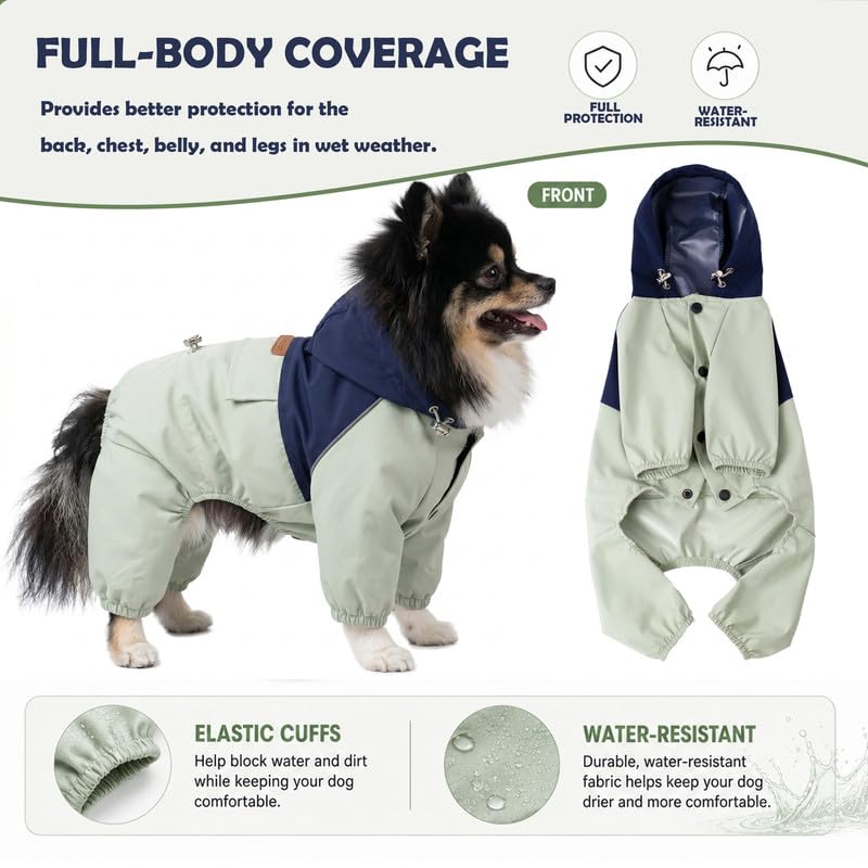 Dog Raincoat Full (XXL-Back(16.6-18.5″) | Weight(30-38lbs) / navy)