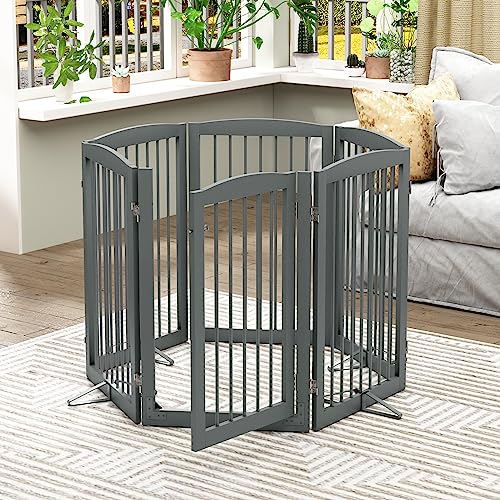 Freestanding Pet Gate with Door (6 Panel 32" / Gray)