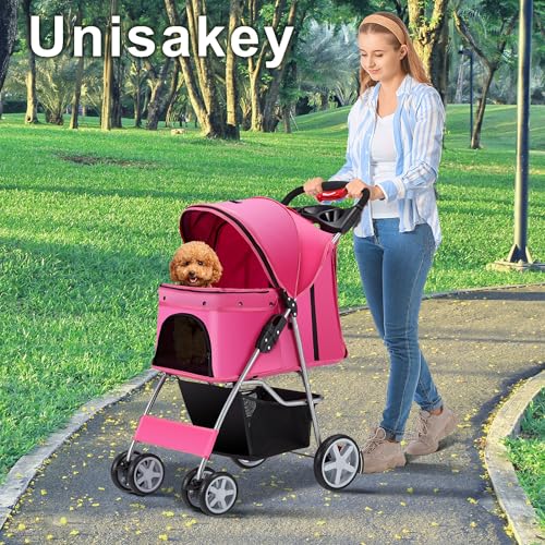 Foldable 4 Wheel Pet Stroller for Dogs Cats 10 (Pink)