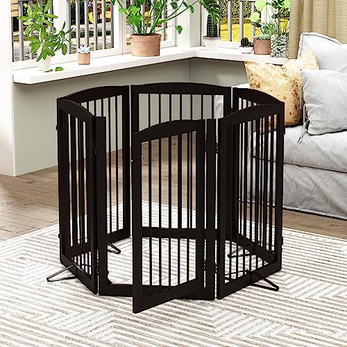 Freestanding Pet Gate with Door (6 Panel 32" / Dark Brown)