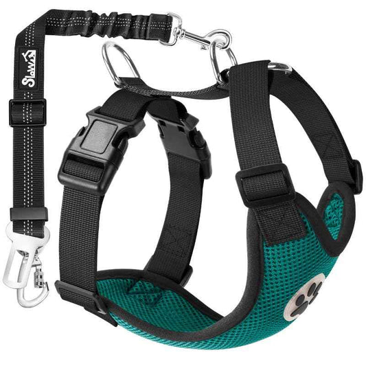 Dog Seat Belt and Harness for Car (Green / XX-Small)