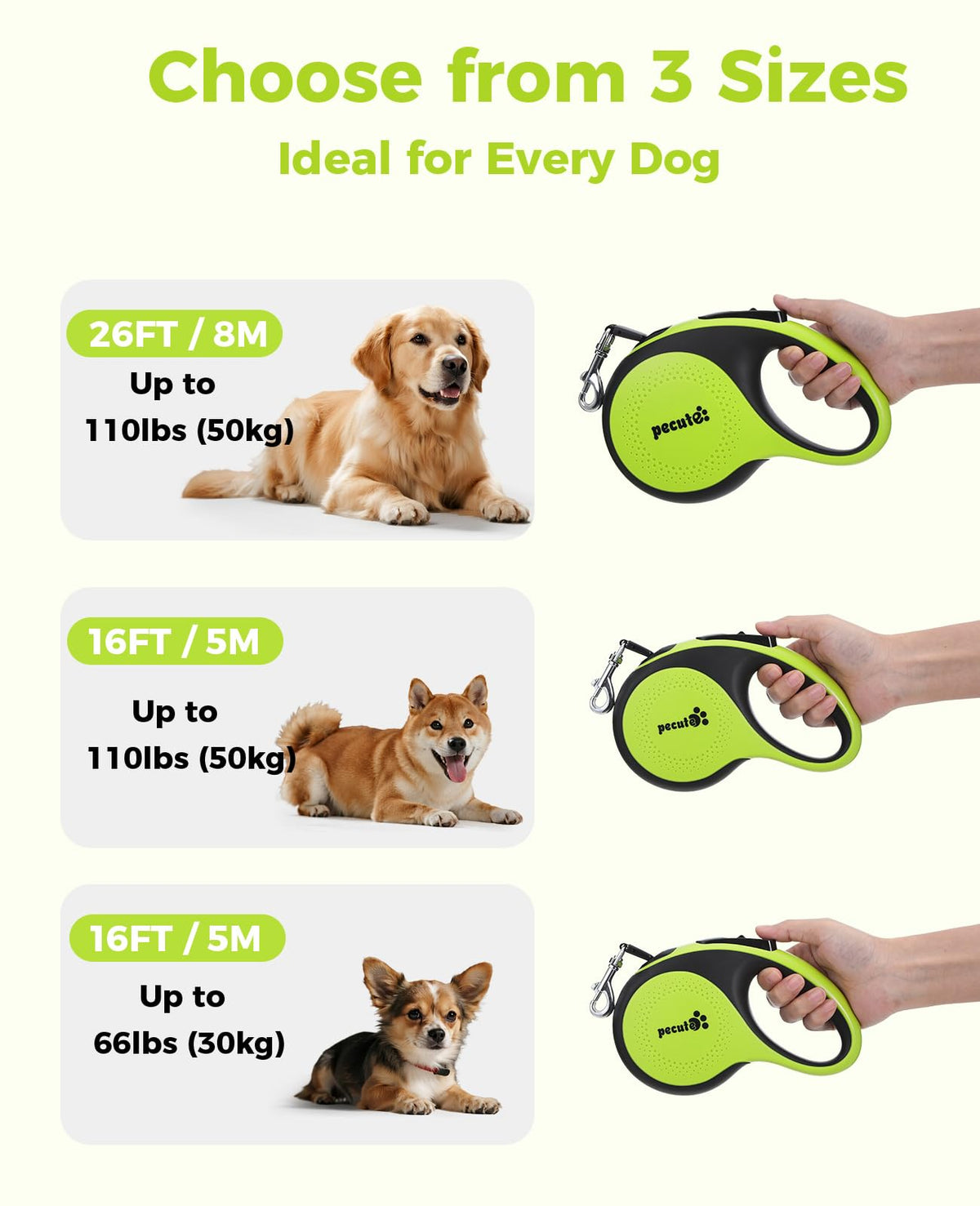 Retractable Dog Leash for Large Dog with Light Rechargeable (Large-16ft)
