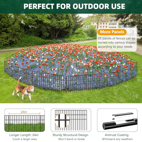 30 ft(L) x 17 in(H) Animal Barrier Fence, 15 Panels No Dig Garden Fence for Dog Rabbit, Rustproof Anti Digging Barrier, Garden Edging Border Ground Defense for Outdoor, Yard, Patio (Black / 15 Panels, 30ft(L) x 17in(H))