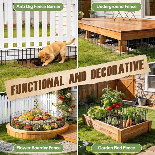 20Ft(L) X 13Inch(H) Animal Barrier Fence - 14 Pack Garden Fence Animal Barrier Garden Border Rustproof Metal No Dig Fence Panels for Dog Rabbit Defense Bottom Blocker for Outdoor Yard Patio (Black | 20 ft(L) X 13 in(H) ,14 pack / Black)