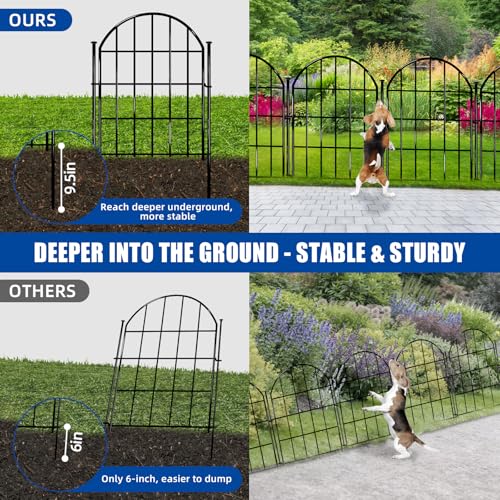 Decorative Garden Fence (10 Panels, 17in X 10.8ft / Black)