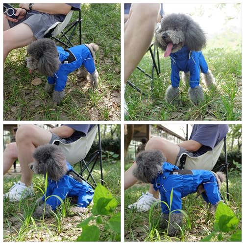 Waterproof Dog Raincoat with Removable Hood (Blue / L (Back 16.5"))