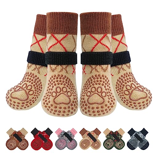 6PCS Dog Socks to Prevent Licking Paws for Hot (Khaki / L(Pack of 6))